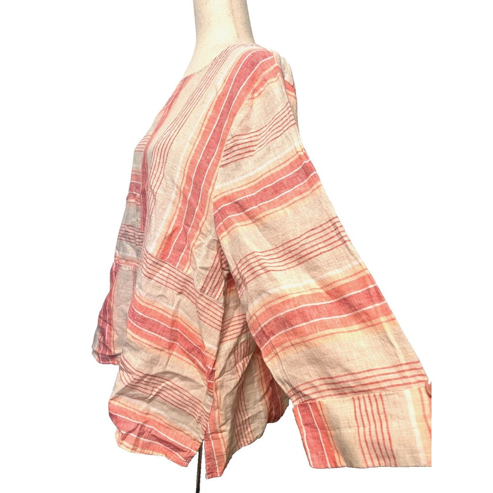 HABITAT Women's XL Linen Shirt Pink Patchwork Stripe Boxy Summer Beach Resort EU - Picture 3 of 9